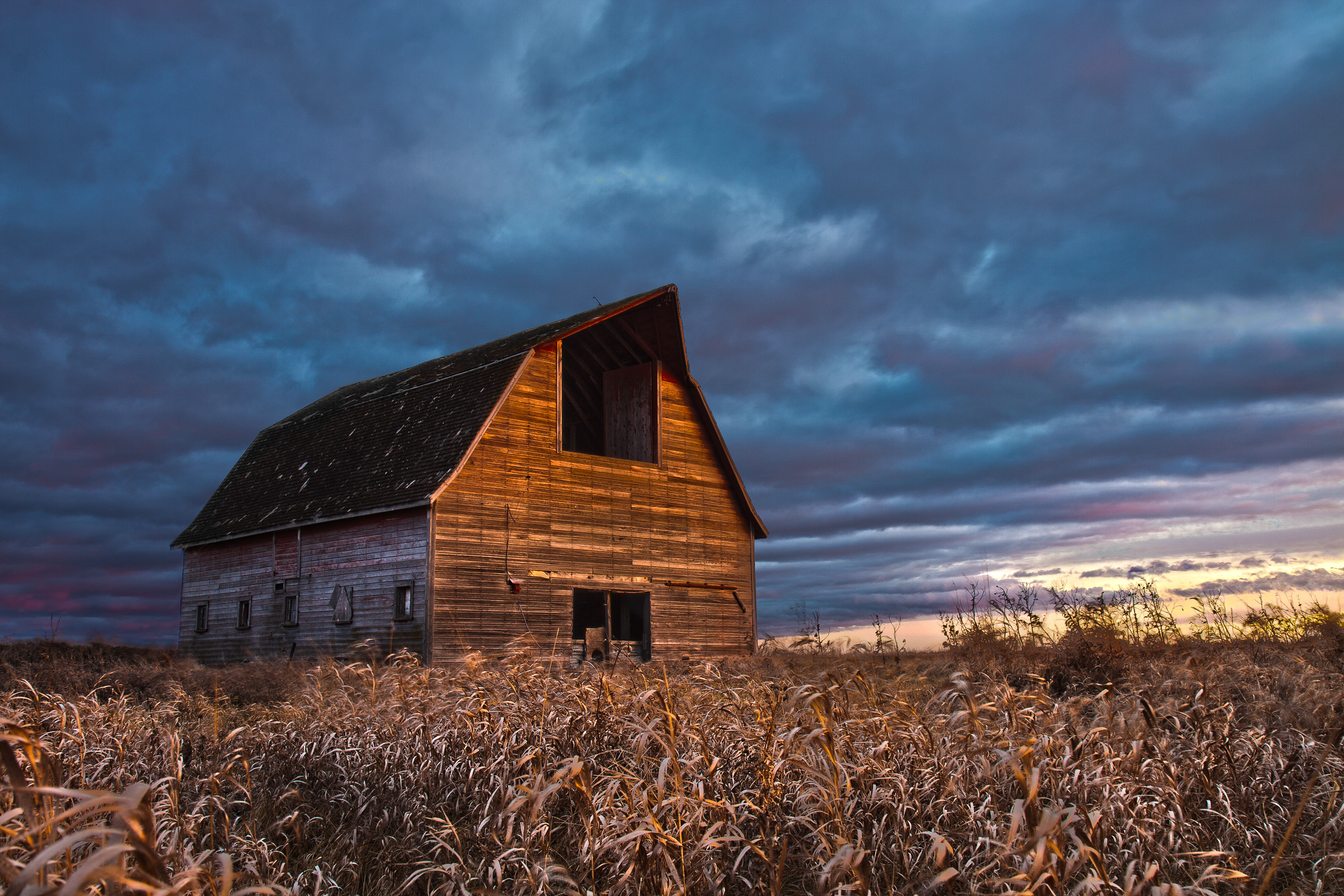 Barn catching November's last light